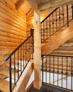 custom log home rustic staircase boston  color