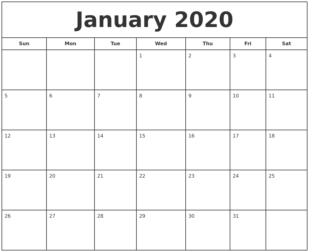 December 2019 Printable Monthly Calendar