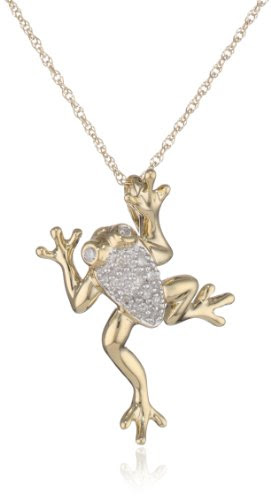 XPY 14k Yellow Gold Diamond Frog Pendant (.04 ct)