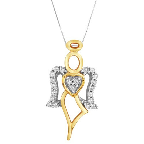 Sterling Silver with Yellow Tone Diamond Angel Pendant Necklace (1/10 cttw, H-I color, I2 Clarity), 18