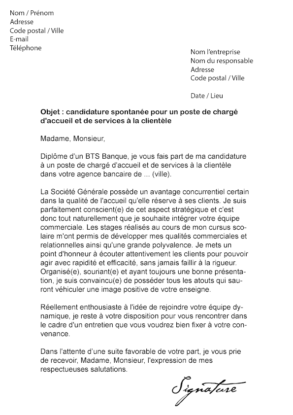 Lettre de motivation Société Générale - Modèle de Lettre