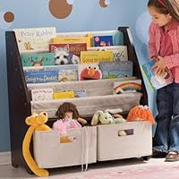 Sling Bookshelf with Storage Bins for Kids Espresso