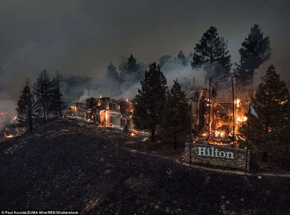 The Hilton hotel in Santa Rosa was also reduced to ash as the wildfires swept through, fanned by 50mph winds