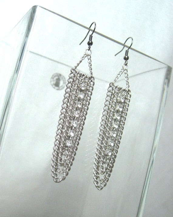 Chain Chandelier Earrings with Rhinestones