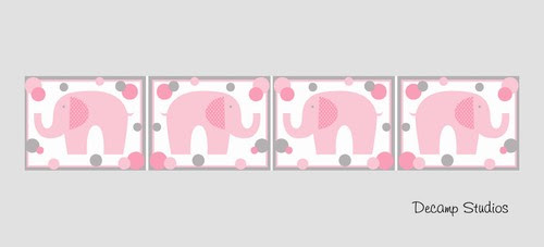 Baby Nursery Decor Pink Elephant Nursery Girl Wallpaper Border Wall Art Decals Polka Dot Stickers