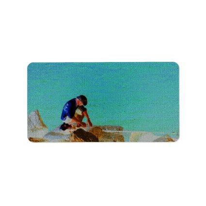 fishing man quilted blue custom address labels