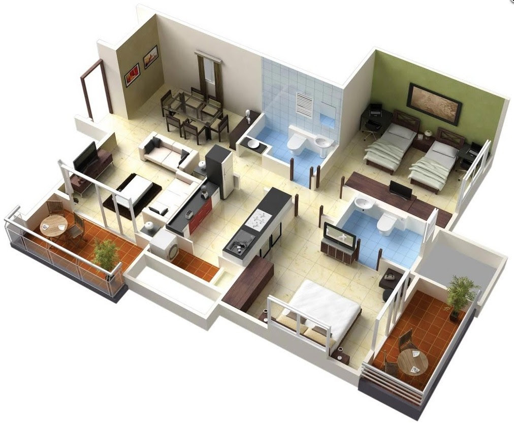 25 Two Bedroom House Apartment Floor Plans
