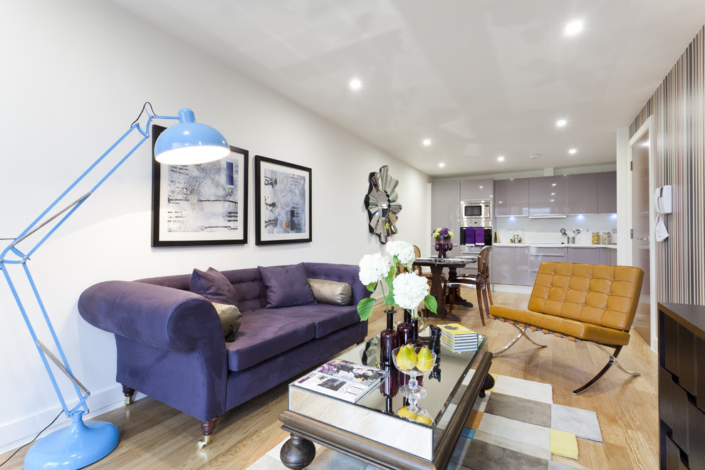 Living Room With Purple Sofa Furniture