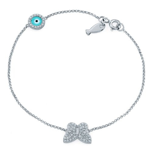 Victoria Kay 14k White Gold Diamond Butterfly Evil Eye and Fish Charm Bracelet (1/3cttw, JK, I2-I3) On Sale