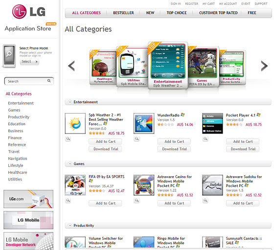 LG application store launched, 1400 titles already ...