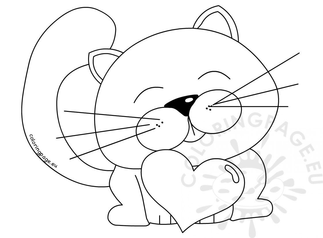 Cute Cat Heart clipart Valentine's Day - Coloring Page