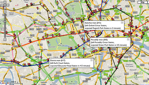 Live Map of Tube Trains - screengrab