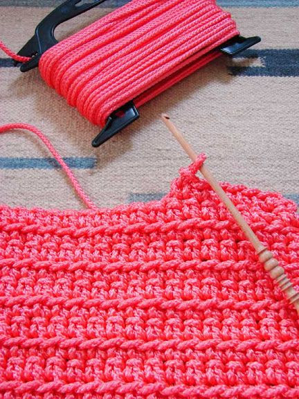 Use nylon rope from home depot to crochet outdoor rug