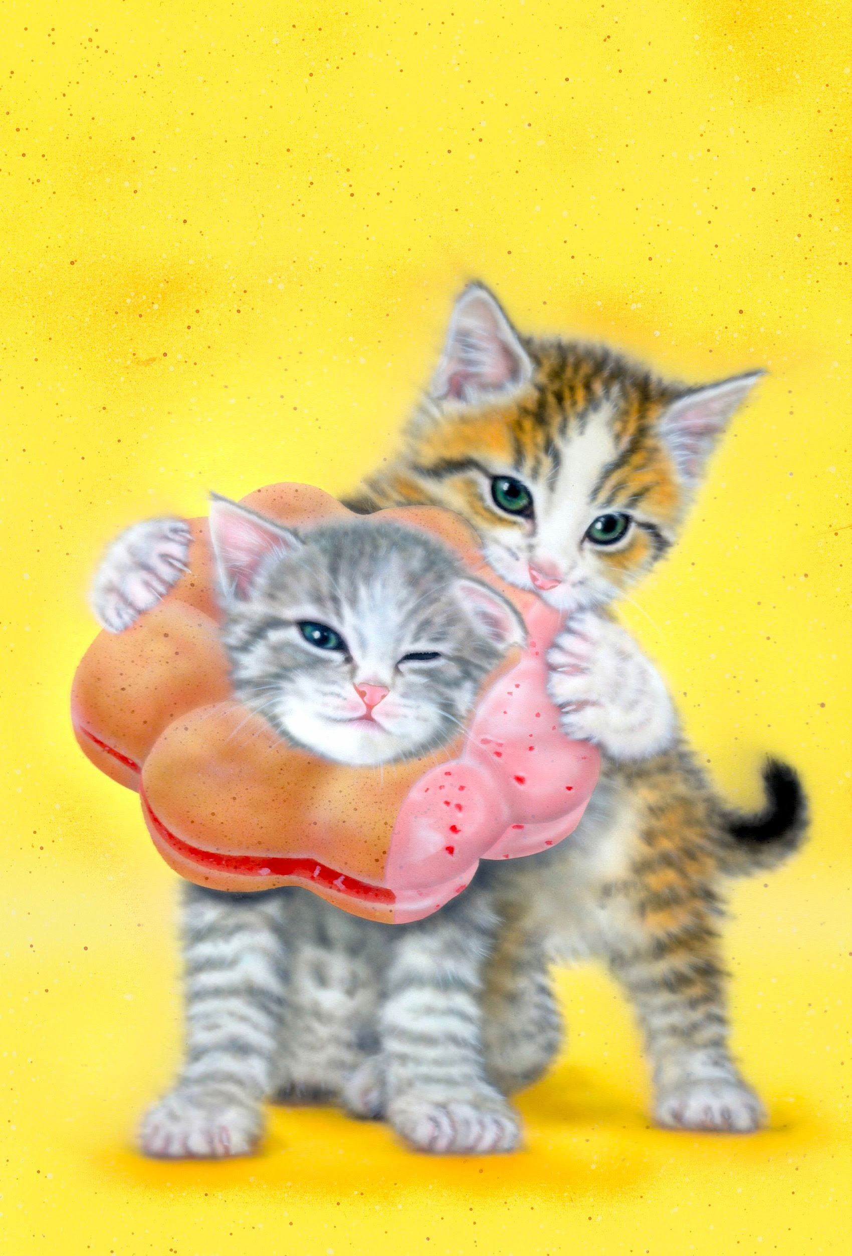 リアリズム絵画 動物の絵 動物イラスト 子猫の絵 萌獣 ポンデニャイオンと食欲の兄