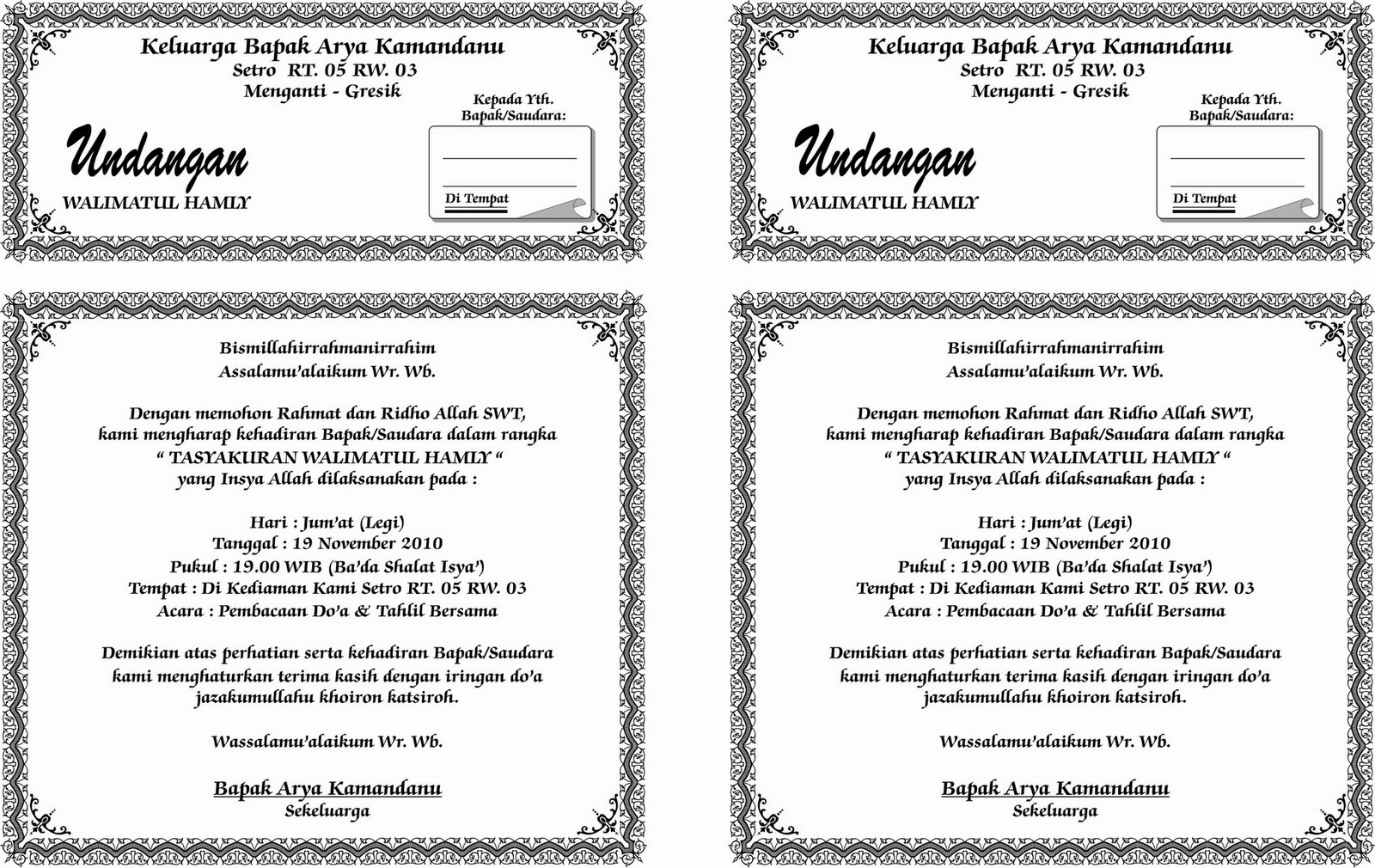  Contoh Surat Undangan Syukuran Bayi Harga Undangan Tas 