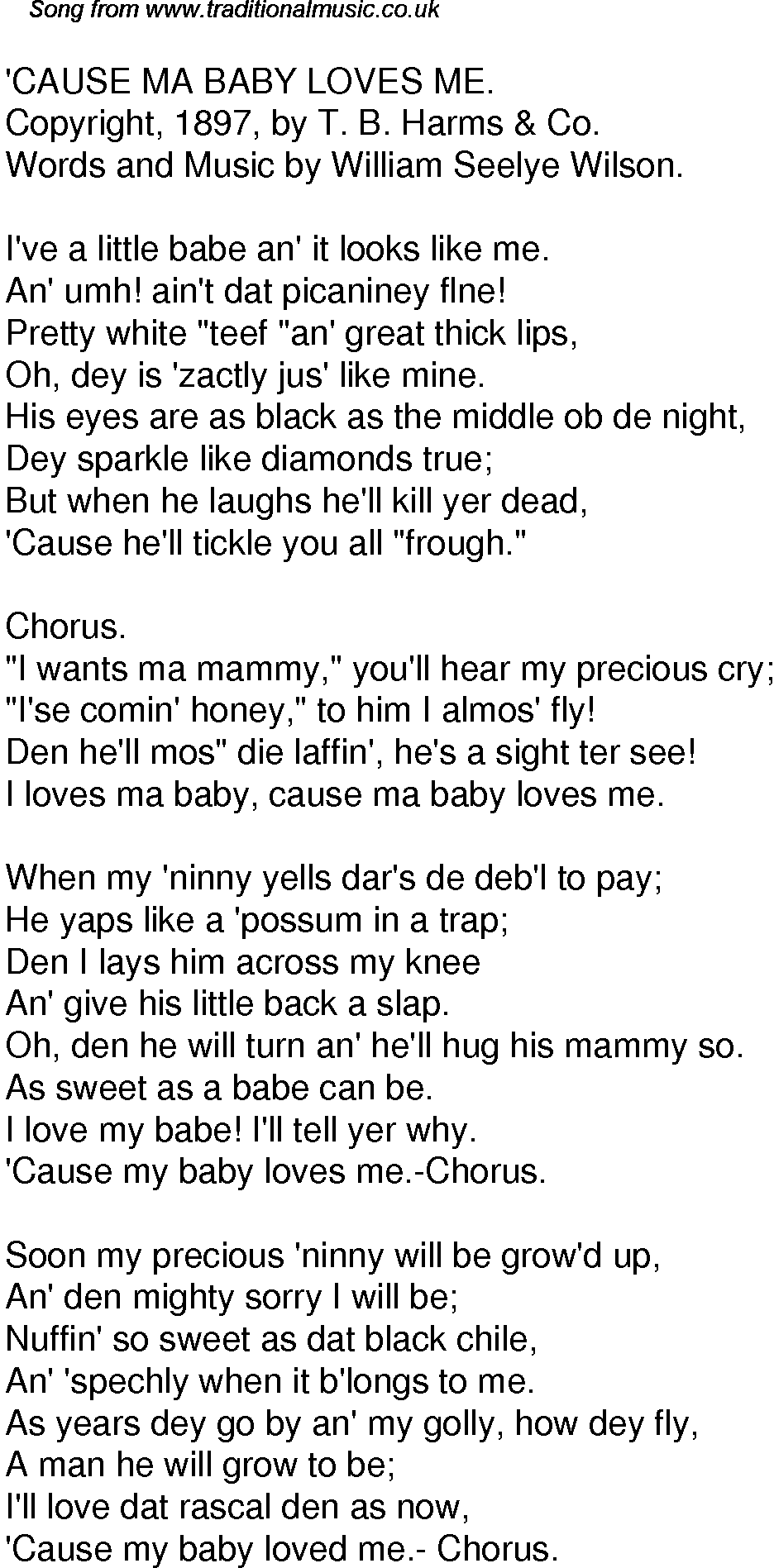 Old Time Song Lyrics For 55 Cause Ma Baby Loves Me