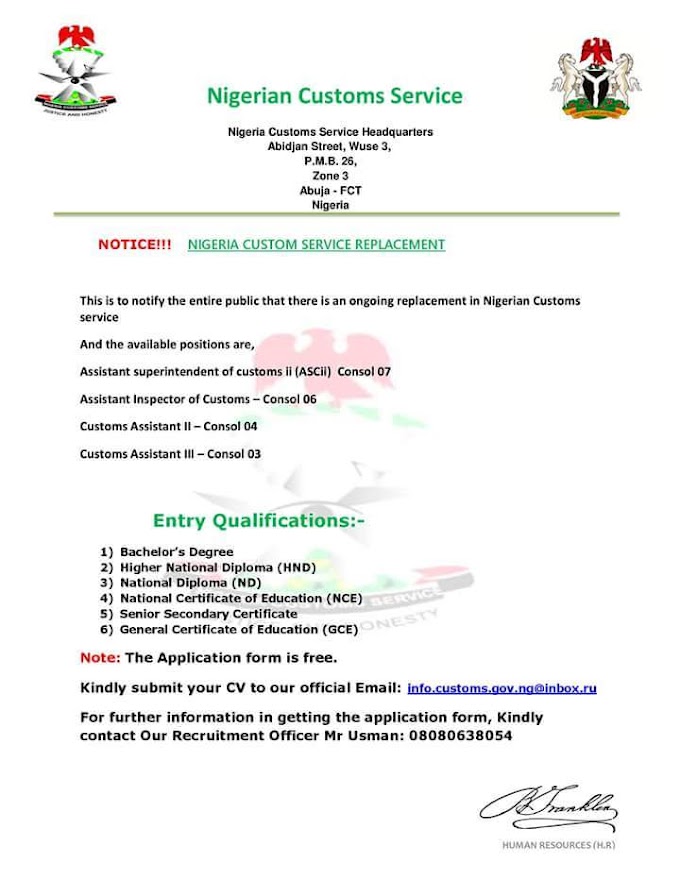 Nigeria Custom Service Recruitment / Nigeria Customs Service Login (vacancy.customs.gov.ng / By birth or descent, you must be a nigerian citizen.