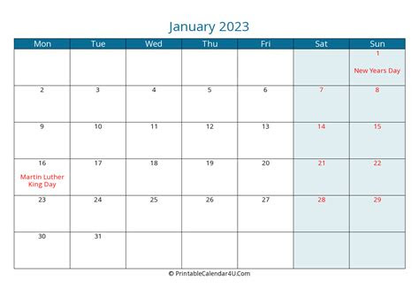  2023 january calendars printablecalendar4ucom
