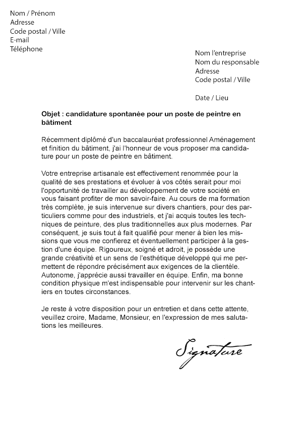 Lettre de motivation Peintre en bâtiment - Modèle de Lettre