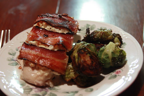 Bacon Feta Chicken with Roasted Brussel Sprouts