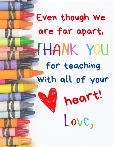  teacher thank you for remote learning gift tag card email sign