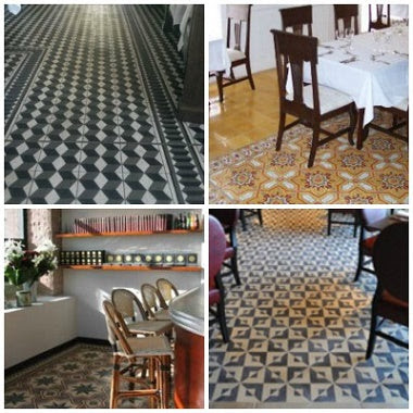 Customizable cement tiles used in various commercial installations.