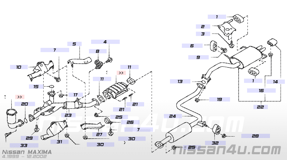 Exhaust tube & muffler, Nissan MAXIMA 2001