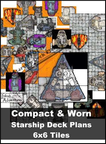 Compact & Worn Starship Deck Plan 6x6 Tiles
