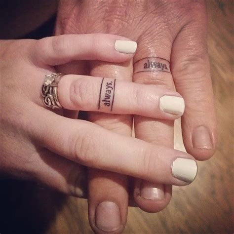 Matching wedding bands work well for couples who have similar tastes in style or color, or who love the idea of a unifying touch to their . 50 Cool Wedding Ring Tattoos To Express Their Undying Love