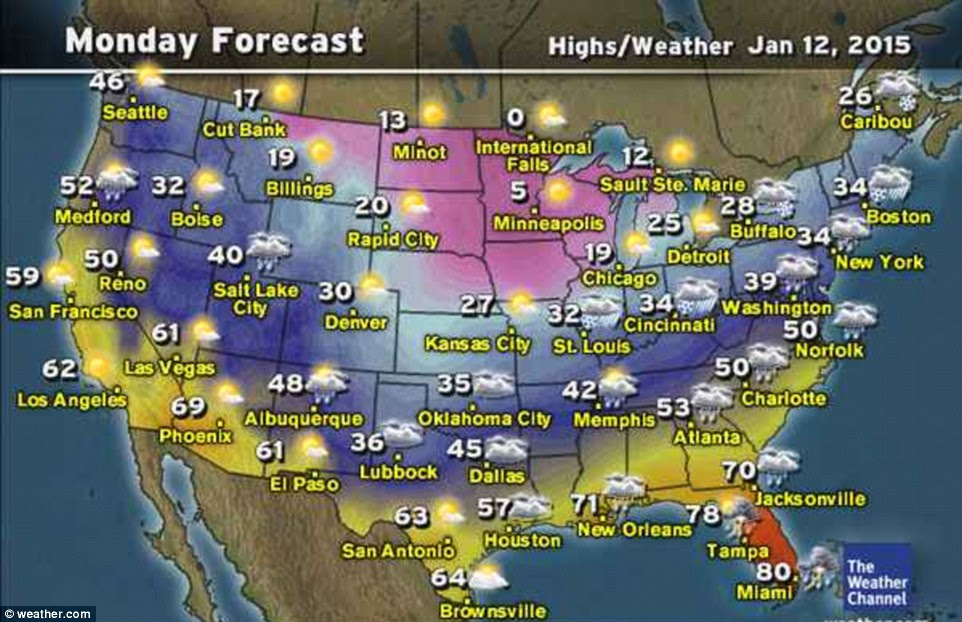 Last night, residents from Northeastern Montana to Northwestern New York were given a windchill advisory. Above, Monday's forecast