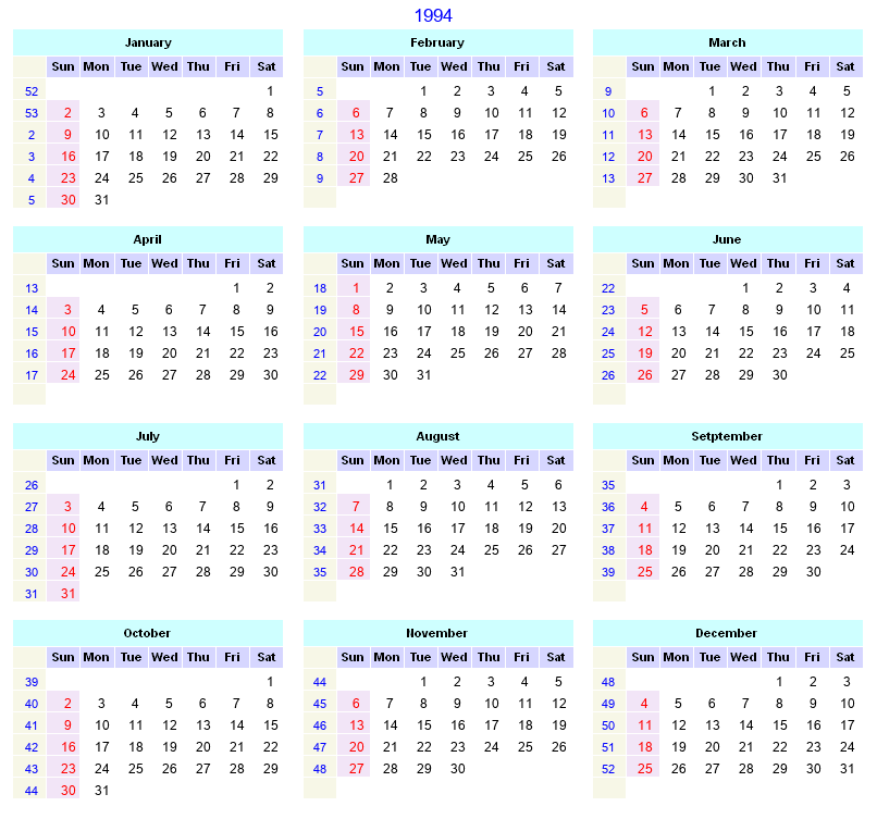 June 1994 Roman Catholic Saints Calendar