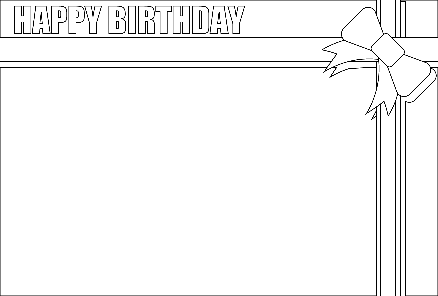 塗り絵に最適な白黒でかわいい誕生日 バースデー メッセージカードの無料イラスト 商用フリー オイデ43