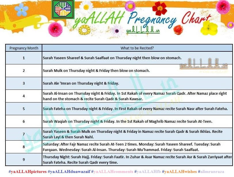Islamic Women Monthly Pregnancy Chart With Diet - yaALLAH.in