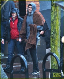 Jamie Dornan Running In The Rain On The Set Of 'Fifty Shades Of Grey'