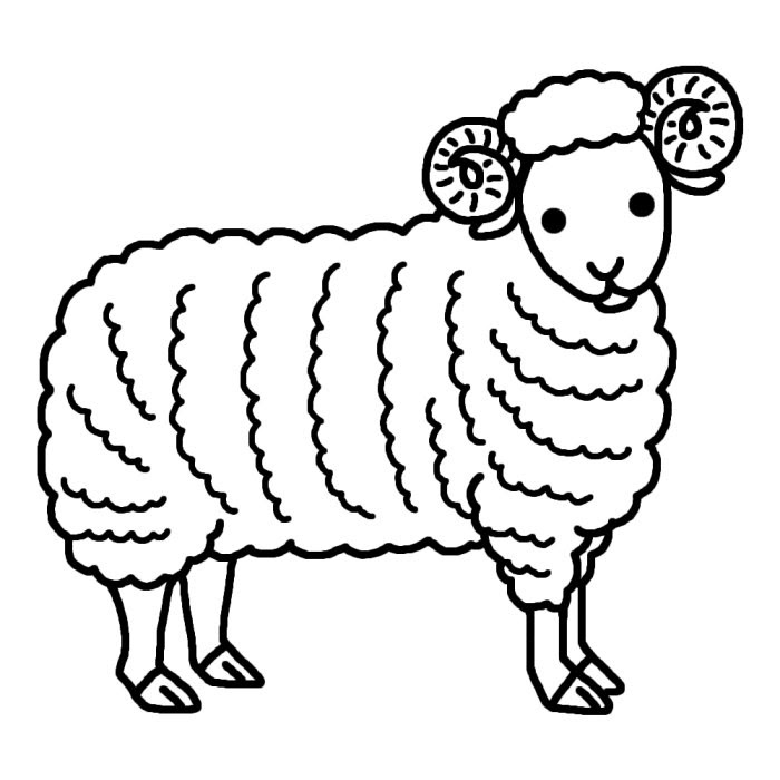 ヒツジ 羊1 白黒 陸の大きな動物 無料イラスト素材