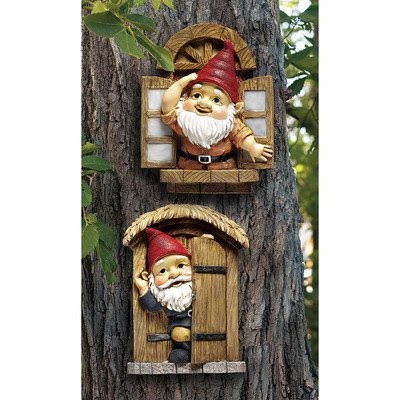Design Toscano QL94281 The Knothole Gnomes Garden Welcome Tree Sculpture: Window and Door Gnomes