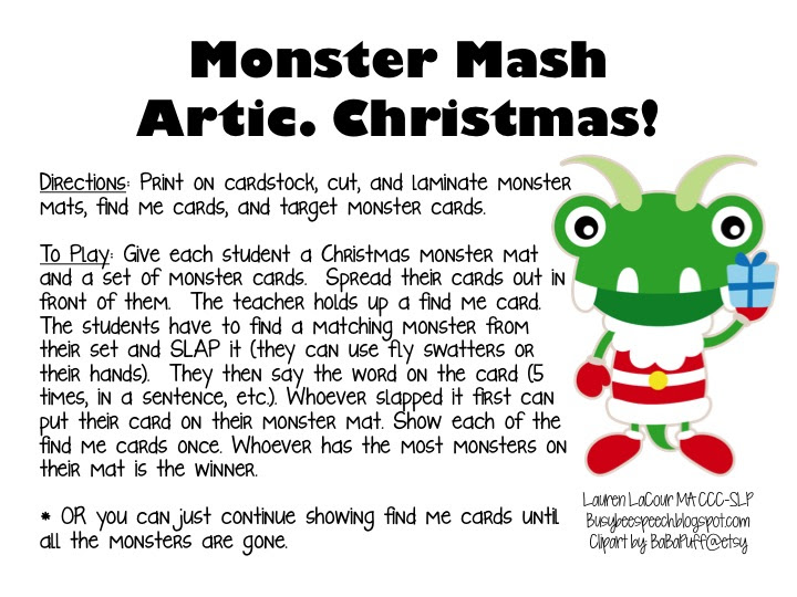 Christmas Monster Mash Artic!  Busy Bee Speech
