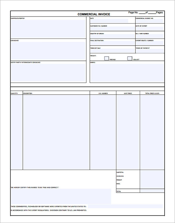 11 commercial invoice templates download free documents in word