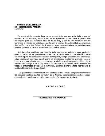 Carta de Renuncia a un trabajo - deFinanzas.com