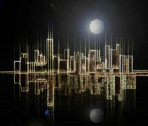 Reflection of Light of a Night Megacity on a Water - 18"W x 15"H - Peel and Stick Wall Decal by Wallmonkeys