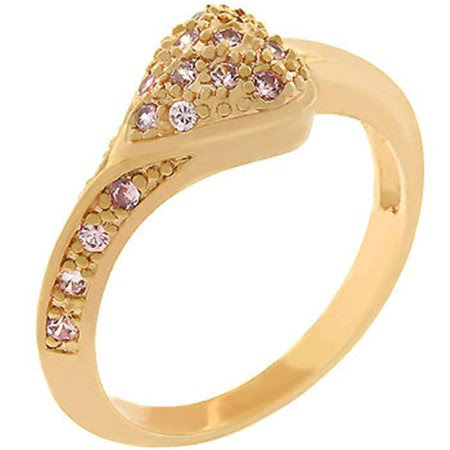 Sunrise Wholesale J2438 09 14k Rose Gold Bonded Pave Pink Ice Handset CZ Along One Side of Shank and Heart Shape Ring