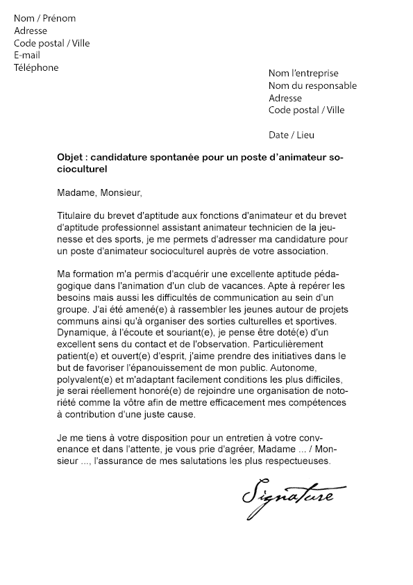 Lettre motivation animateur en maison de retraite - CCMR
