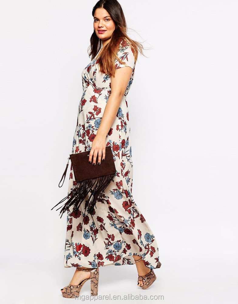 Fashion grosir V neck dicetak maxi gaun wanita 2019 Fashion grosir V neck dicetak maxi gaun wanita 2019