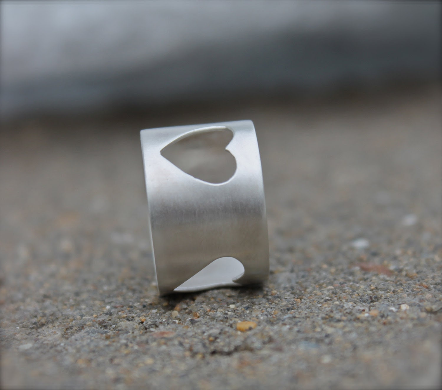 Heart Ring. Sterling Silver Cigar Band. Wide Minimalist. Cut Out Hearts Design All Around. Love ring. sterling silver hearts. - KittyStoykovich