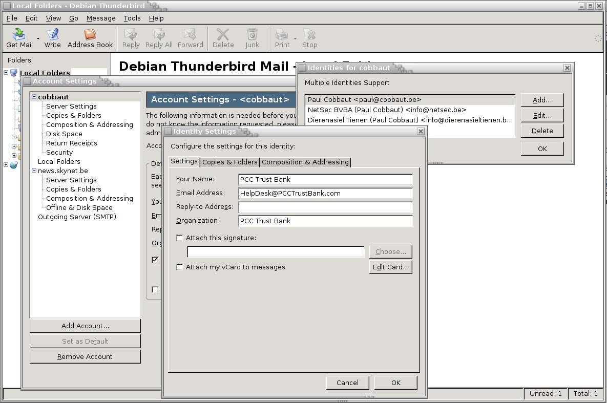 Screenshot of fake e-mail identity