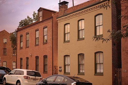 Unusual sky color illumines buildings in the Soulard neighborhood in Saint Louis, Missoui, USA