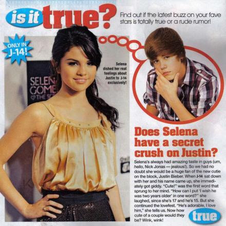 selena gomez and justin bieber together. Selena Gomez has crush on