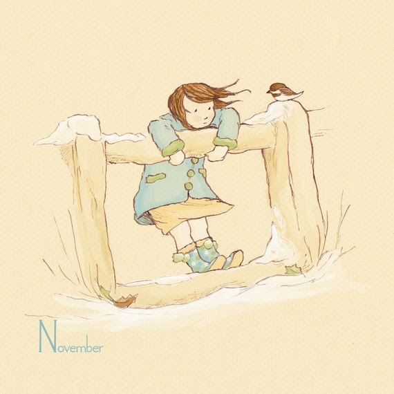 ON SALE - Children's Wall Art Print - November's Friend - 8x8 - Girl Kids Nursery Room Decor