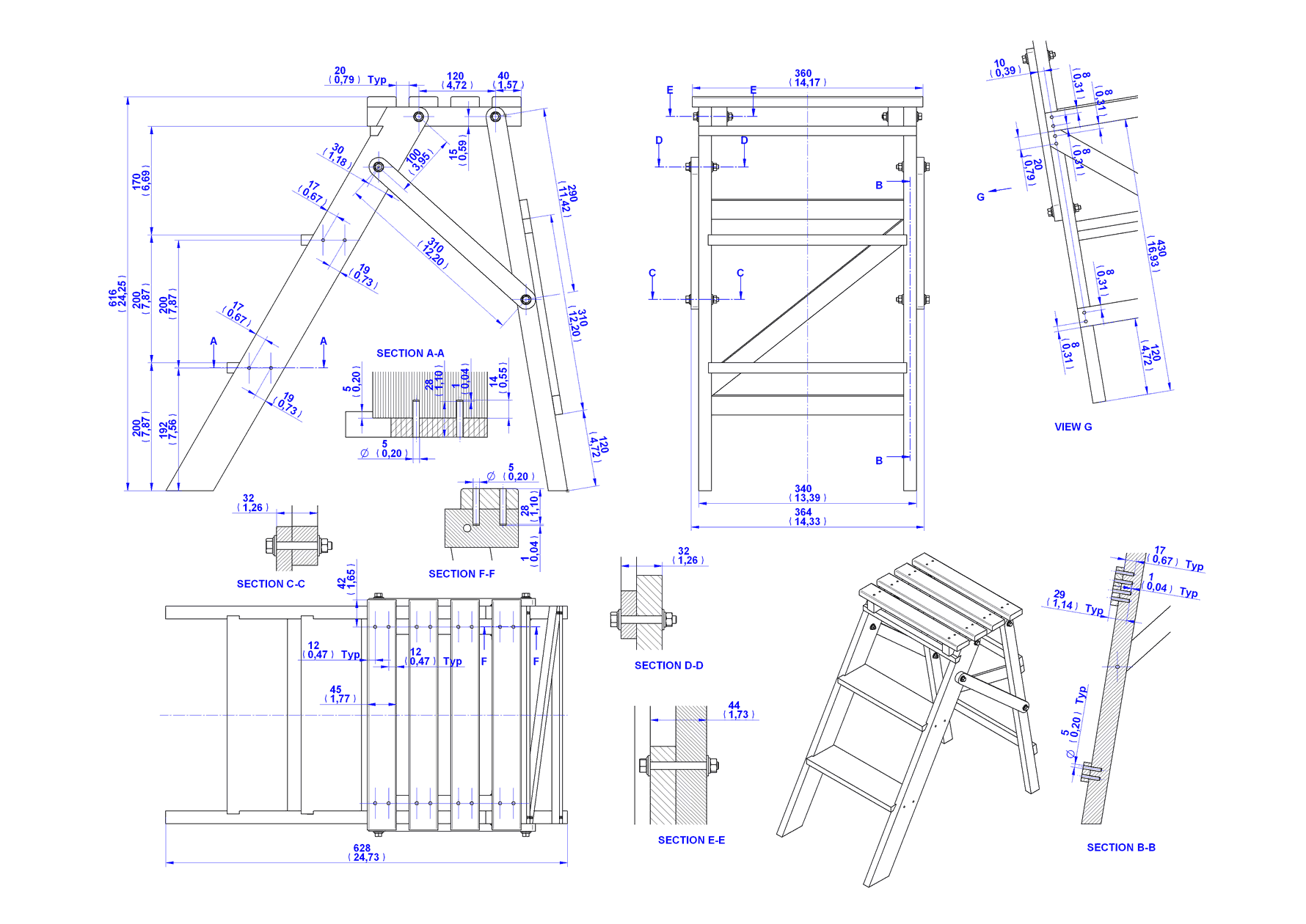 Folding step ladder plan