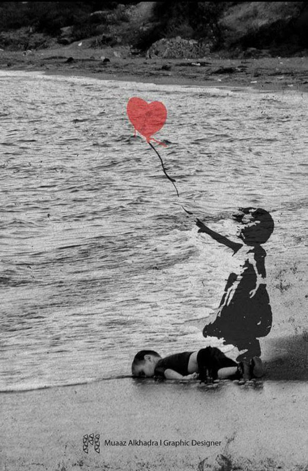 Ilustração homenageia Aylan Kurdi, menino sírio que morreu em praia na Turquia (Foto: Reprodução/Twitter)